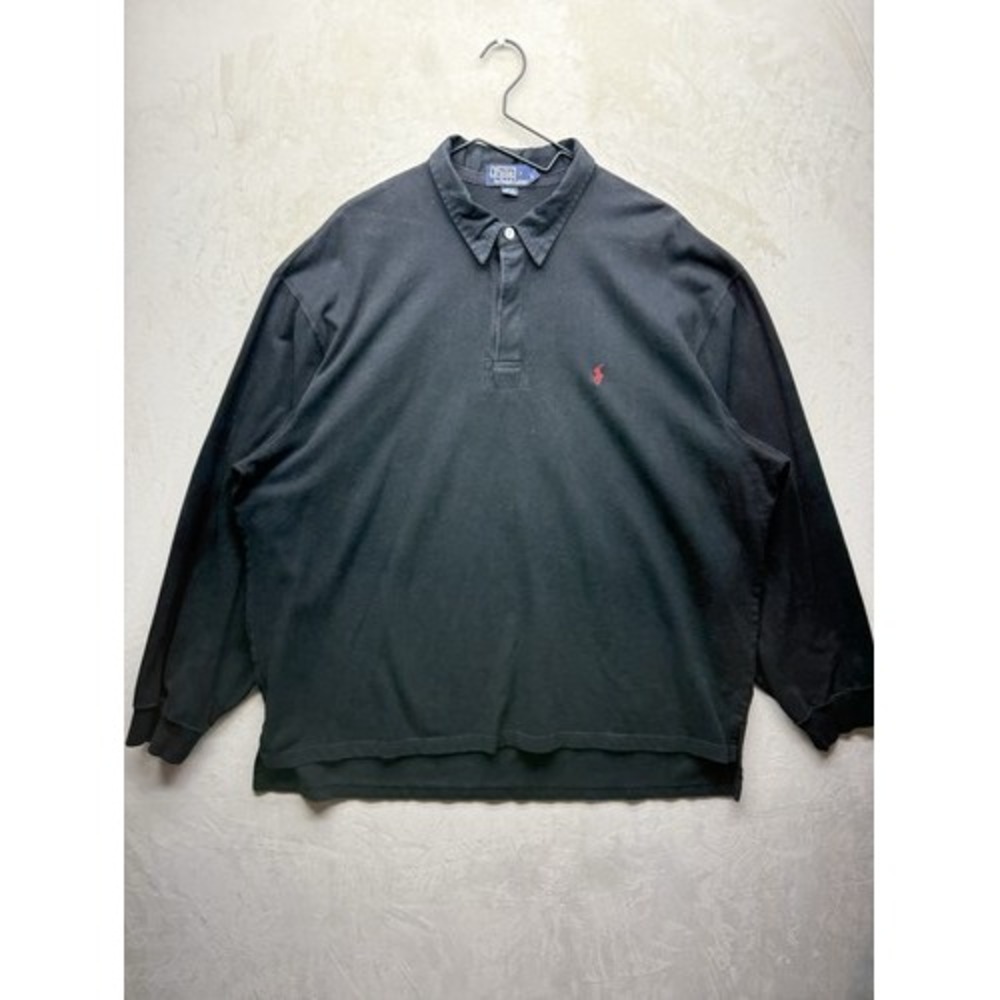 Vintage Polo Ralph Lauren Shirt Men's 2XL Long Sleeve Rugby 90s Black Collar